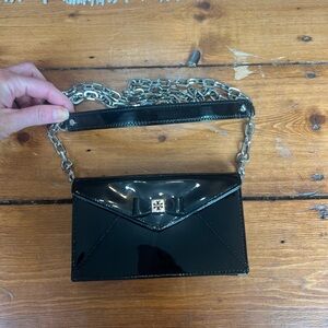 Tory Burch Black Patent Leather Clutch with Chain
